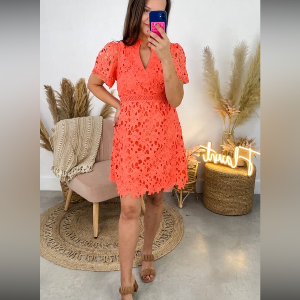 Umgee Coral Floral Laced Dress
